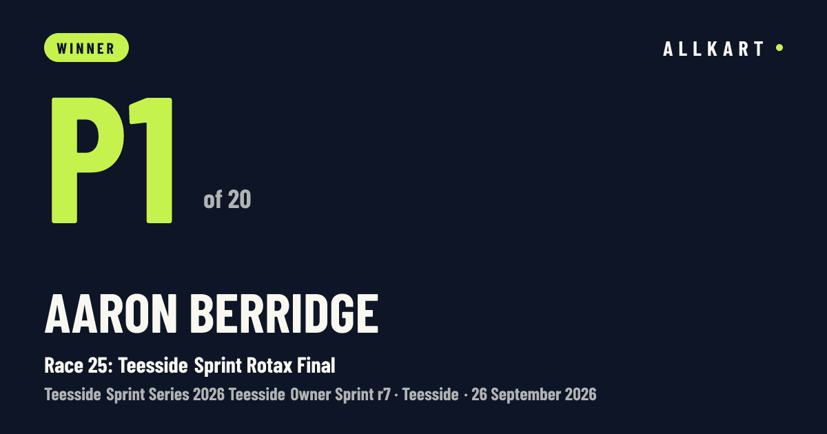Aaron Berridge: P1 of 20 in Race 25: Teesside Sprint Rotax Final at Teesside