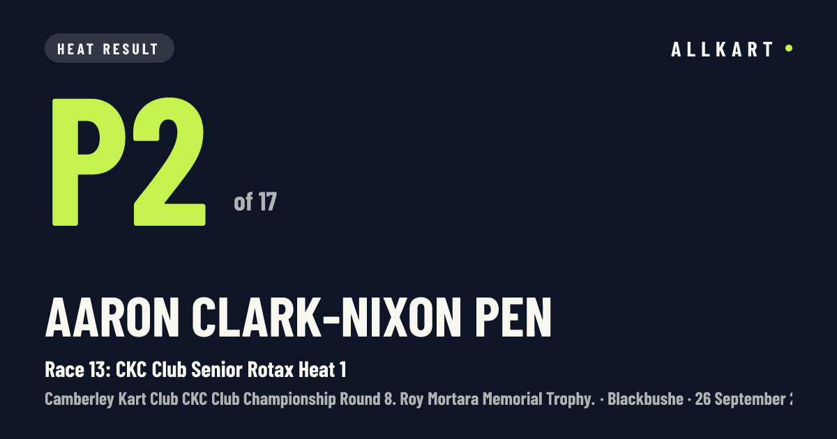 Aaron Clark-nixon pen: P2 of 17 in Race 13: CKC Club Senior Rotax Heat 1 at Blackbushe
