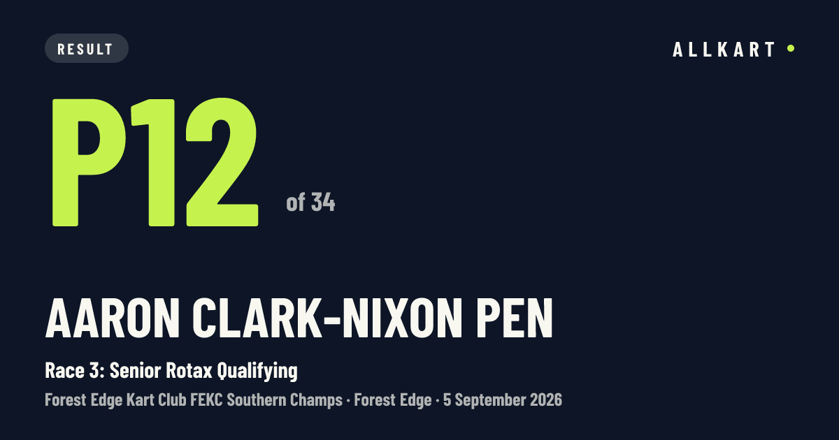 Aaron Clark-nixon pen: P12 of 34 in Race 3: Senior Rotax Qualifying at Forest Edge