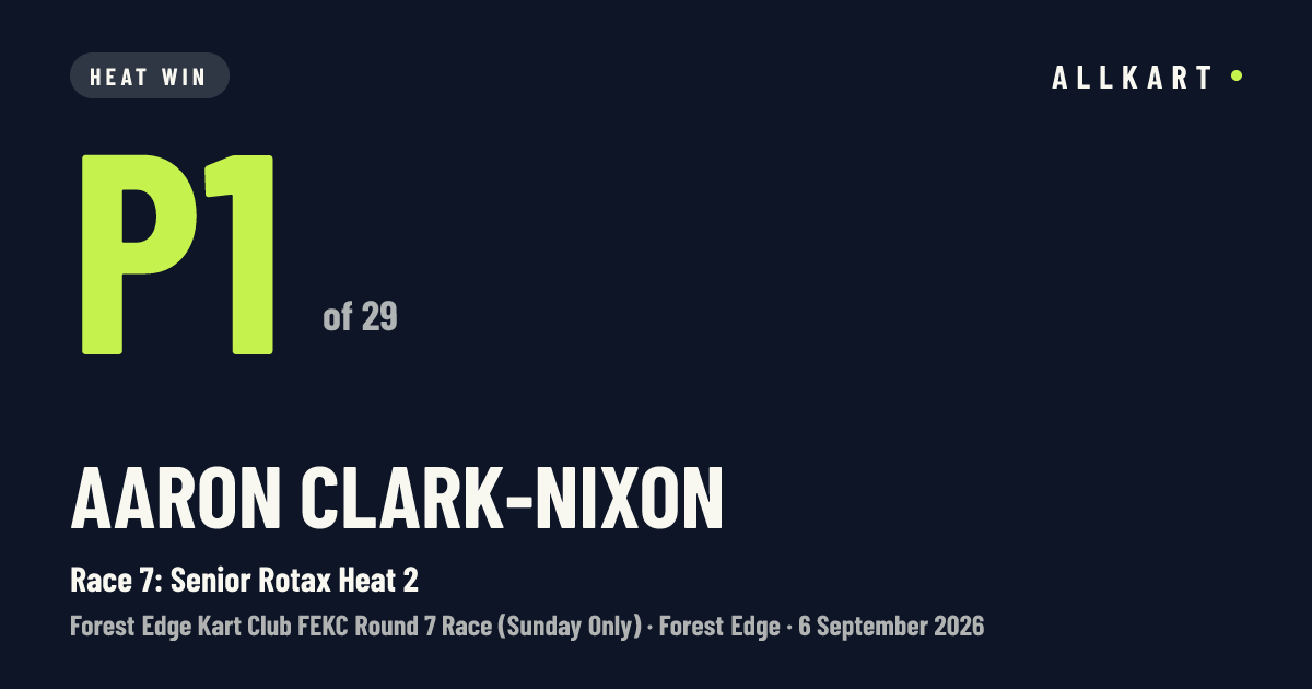 Aaron Clark-nixon: P1 of 29 in Race 7: Senior Rotax Heat 2 at Forest Edge