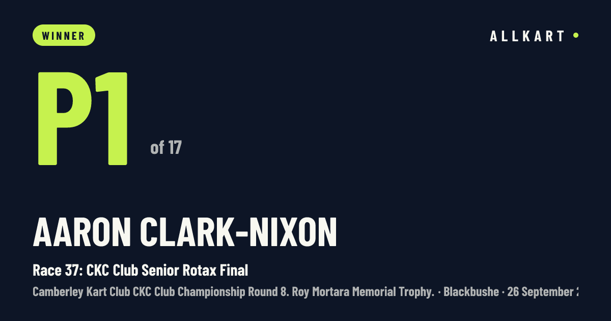 Aaron Clark-nixon: P1 of 17 in Race 37: CKC Club Senior Rotax Final at Blackbushe