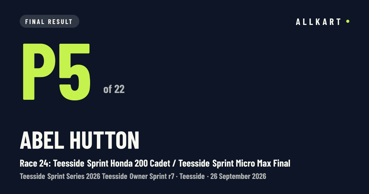 Abel Hutton: P5 of 22 in Race 24: Teesside Sprint Honda 200 Cadet / Teesside Sprint Micro Max Final at Teesside