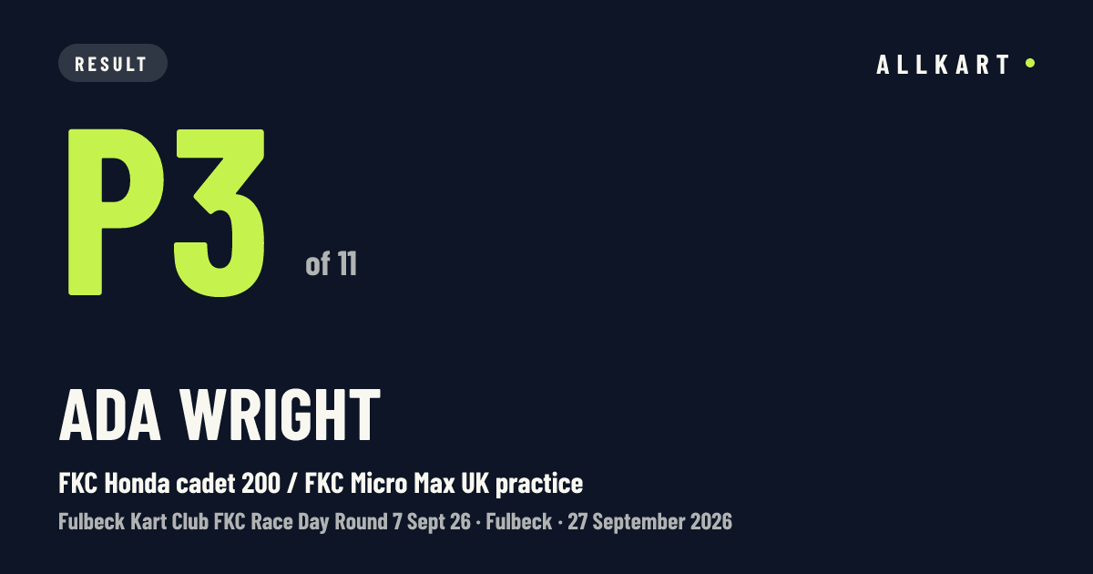 Ada Wright: P3 of 11 in FKC Honda cadet 200 / FKC Micro Max UK practice at Fulbeck
