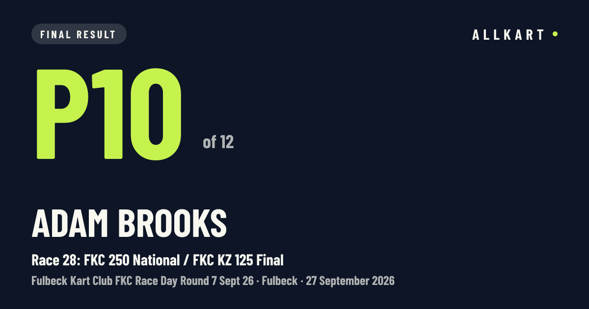 Adam Brooks: P10 of 12 in Race 28: FKC 250 National / FKC KZ 125 Final at Fulbeck