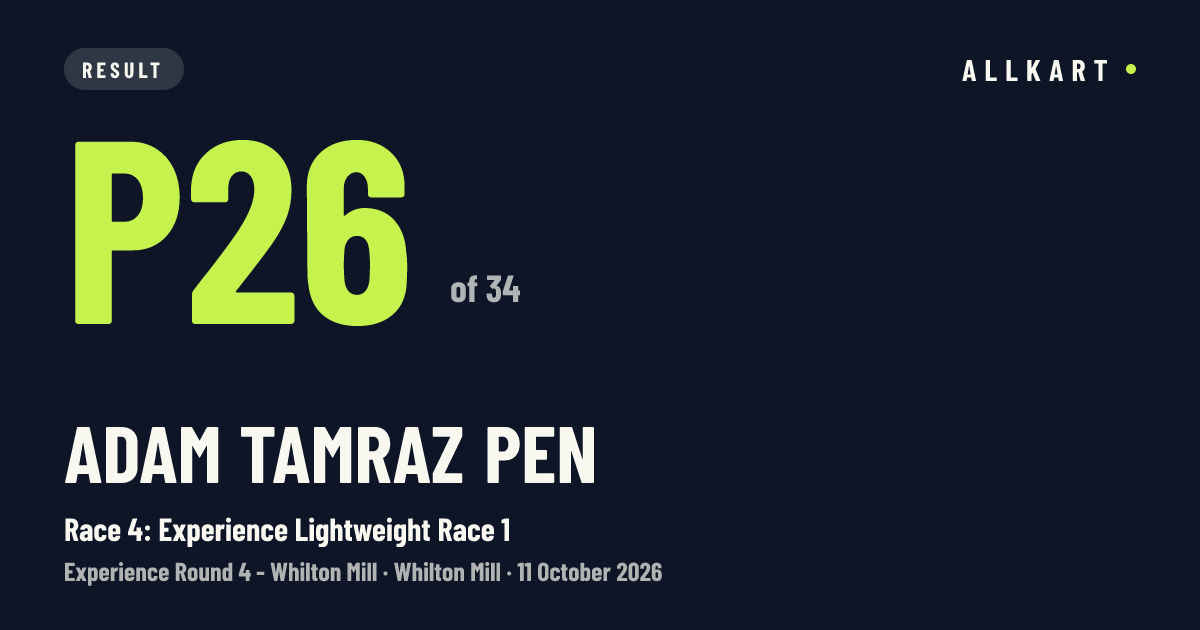 Adam Tamraz pen: P26 of 34 in Race 4: Experience Lightweight Race 1 at Whilton Mill
