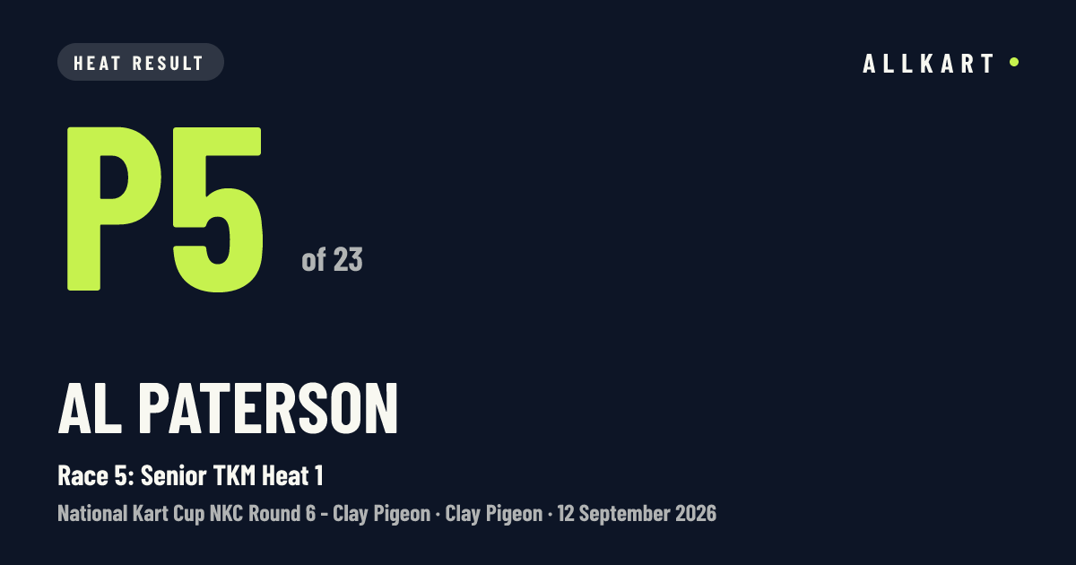 Al Paterson: P5 of 23 in Race 5: Senior TKM Heat 1 at Clay Pigeon