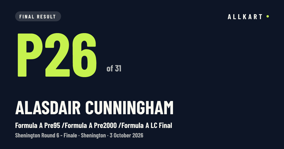 Alasdair Cunningham: P26 of 31 in Formula A Pre95 /Formula A Pre2000 /Formula A LC Final at Shenington