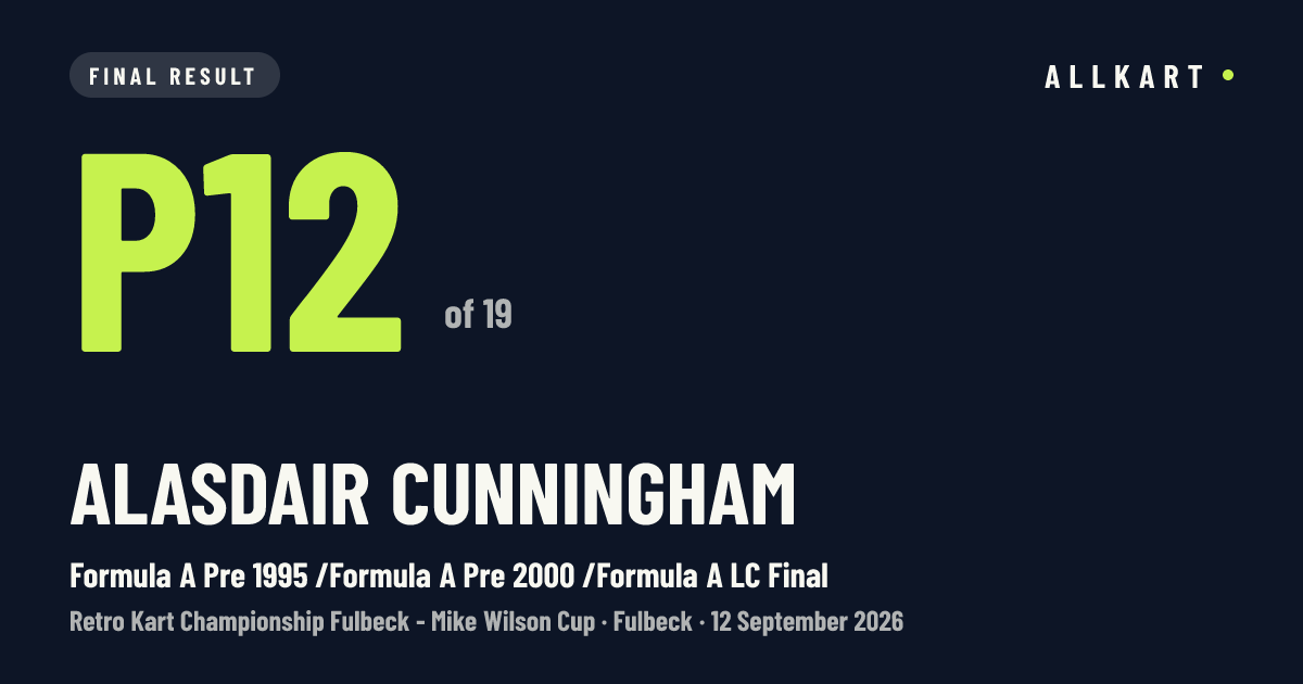 Alasdair Cunningham: P12 of 19 in Formula A Pre 1995 /Formula A Pre 2000 /Formula A LC Final at Fulbeck