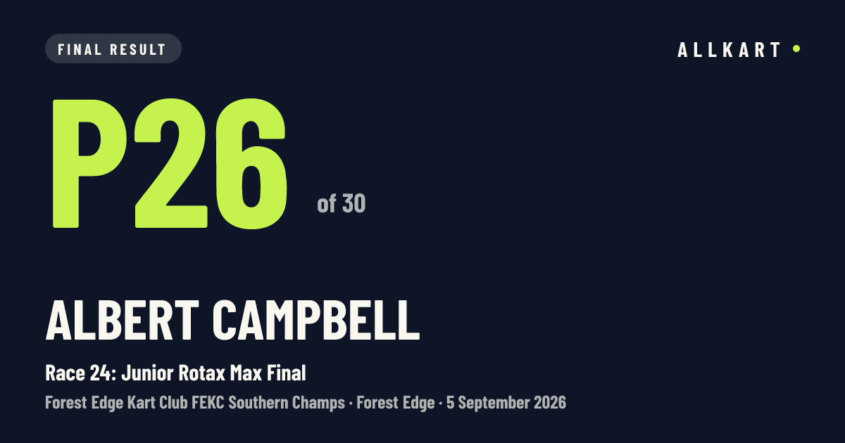Albert Campbell: P26 of 30 in Race 24: Junior Rotax Max Final at Forest Edge
