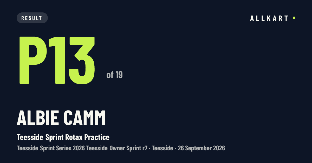 Albie Camm: P13 of 19 in Teesside Sprint Rotax Practice at Teesside