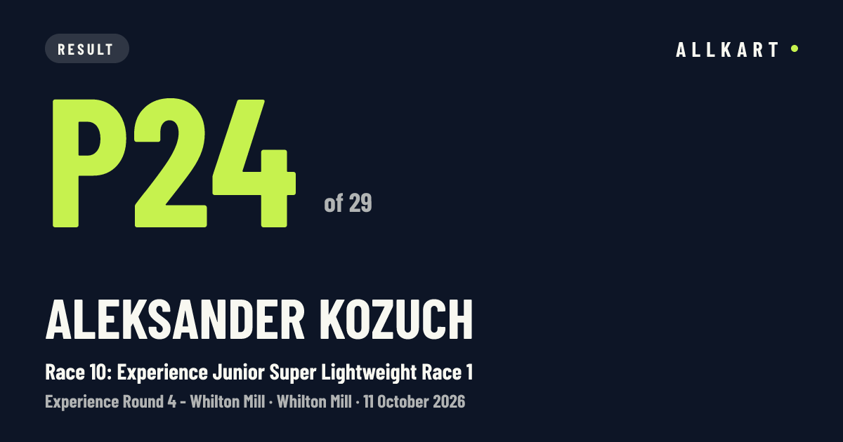 Aleksander Kozuch: P24 of 29 in Race 10: Experience Junior Super Lightweight Race 1 at Whilton Mill