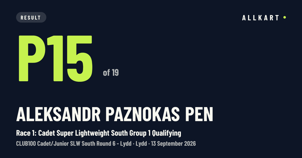 Aleksandr Paznokas pen: P15 of 19 in Race 1: Cadet Super Lightweight South Group 1 Qualifying at Lydd