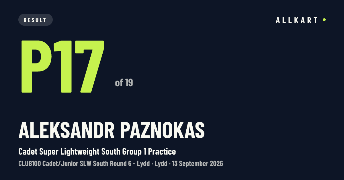 Aleksandr Paznokas: P17 of 19 in Cadet Super Lightweight South Group 1 Practice at Lydd