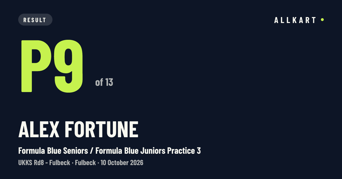 Alex Fortune: P9 of 13 in Formula Blue Seniors / Formula Blue Juniors Practice 3 at Fulbeck