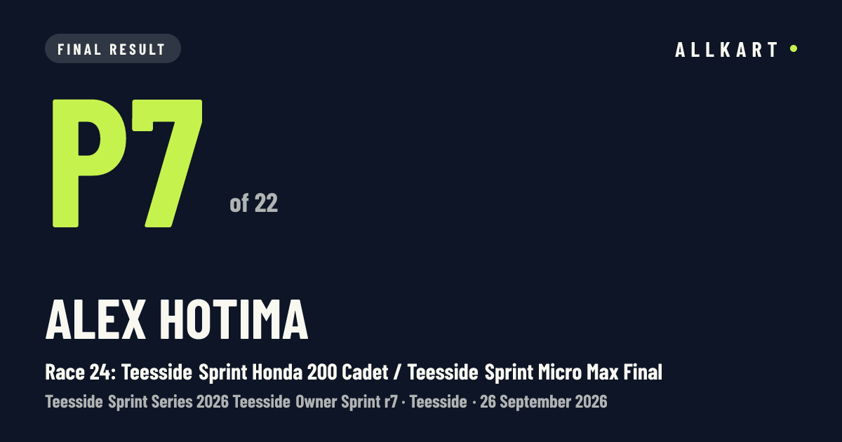 Alex Hotima: P7 of 22 in Race 24: Teesside Sprint Honda 200 Cadet / Teesside Sprint Micro Max Final at Teesside