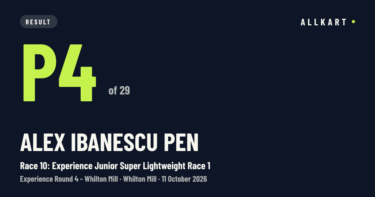 Alex Ibanescu pen: P4 of 29 in Race 10: Experience Junior Super Lightweight Race 1 at Whilton Mill