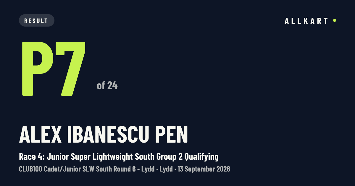 Alex Ibanescu pen: P7 of 24 in Race 4: Junior Super Lightweight South Group 2 Qualifying at Lydd