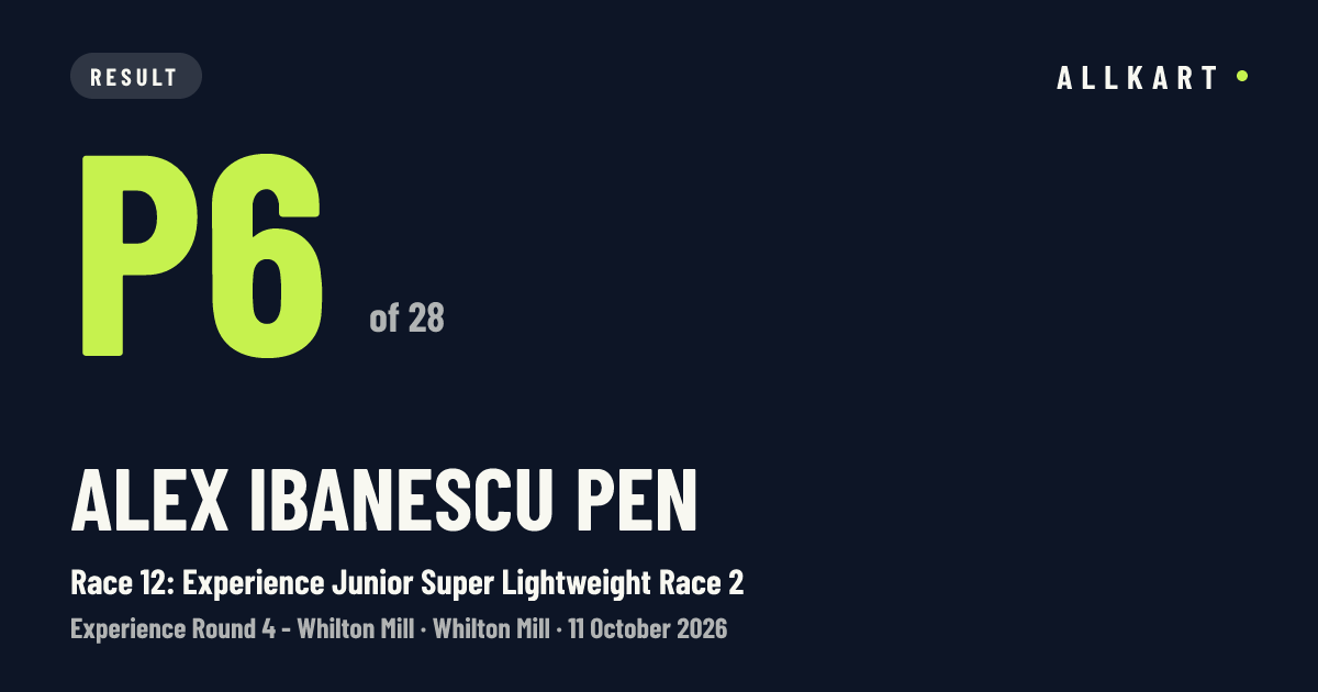 Alex Ibanescu pen: P6 of 28 in Race 12: Experience Junior Super Lightweight Race 2 at Whilton Mill