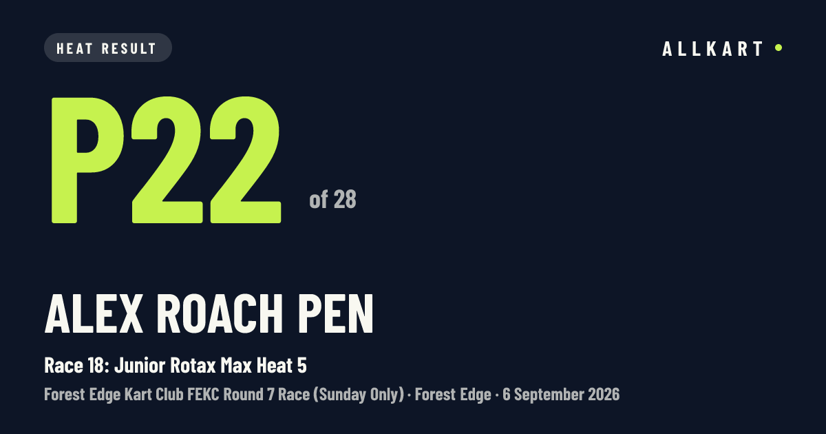 Alex Roach pen: P22 of 28 in Race 18: Junior Rotax Max Heat 5 at Forest Edge