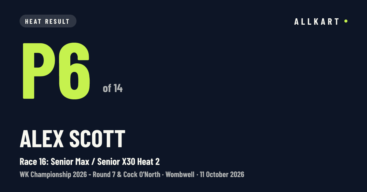 Alex Scott: P6 of 14 in Race 16: Senior Max / Senior X30 Heat 2 at Wombwell