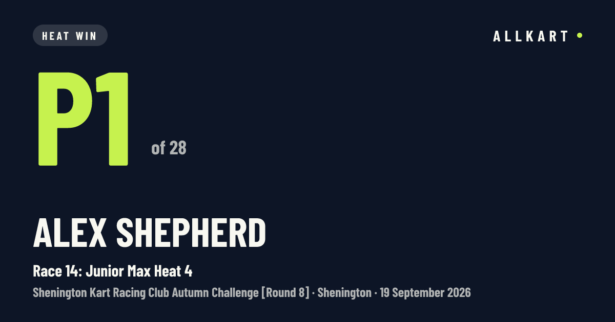 Alex Shepherd: P1 of 28 in Race 14: Junior Max Heat 4 at Shenington