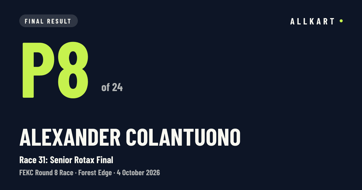 Alexander Colantuono: P8 of 24 in Race 31: Senior Rotax Final at Forest Edge