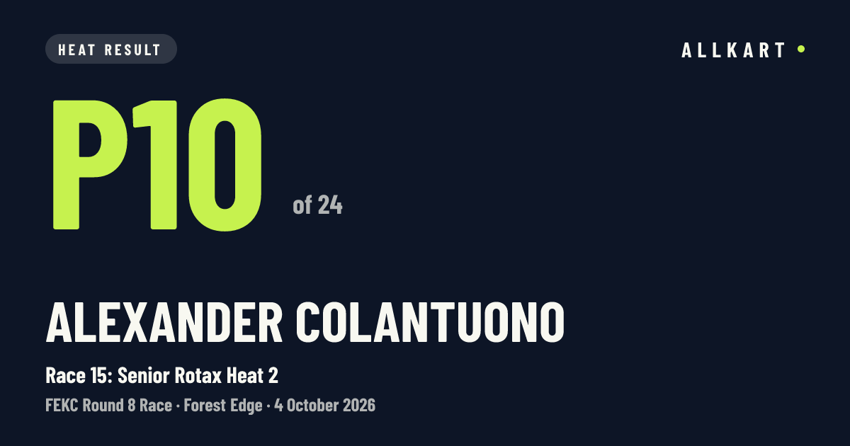 Alexander Colantuono: P10 of 24 in Race 15: Senior Rotax Heat 2 at Forest Edge