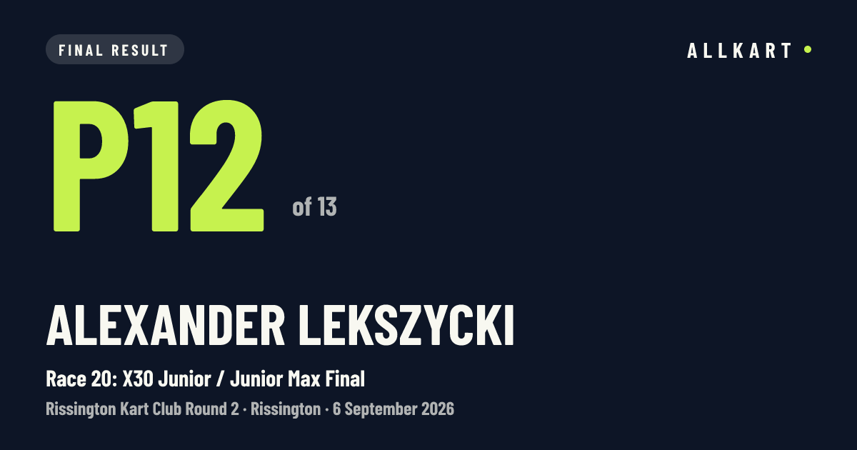 Alexander Lekszycki: P12 of 13 in Race 20: X30 Junior / Junior Max Final at Rissington