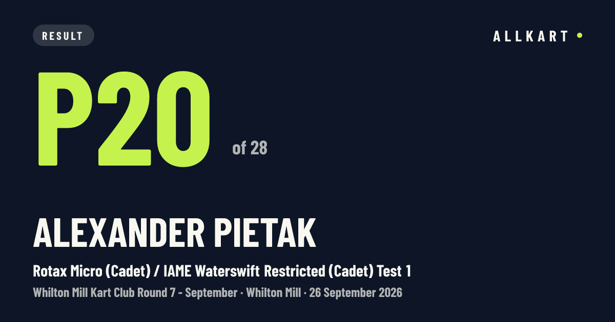 Alexander PIETAK: P20 of 28 in Rotax Micro (Cadet) / IAME Waterswift Restricted (Cadet) Test 1 at Whilton Mill