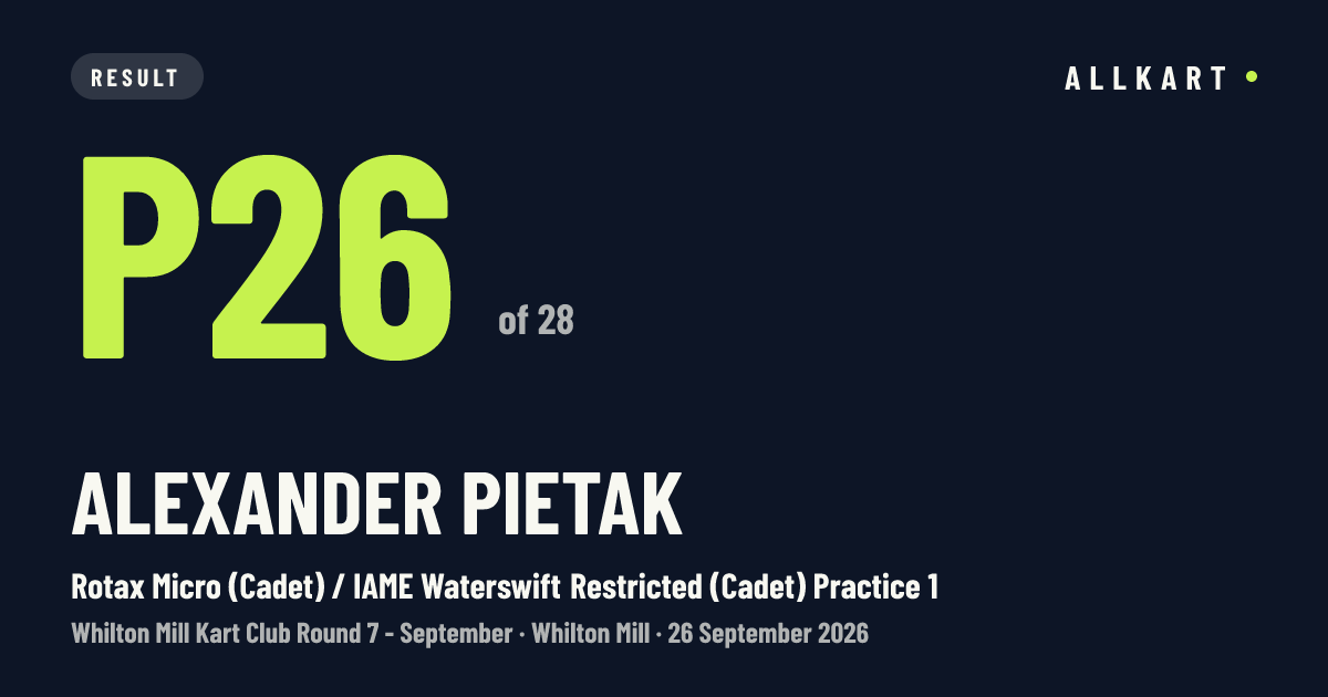 Alexander PIETAK: P26 of 28 in Rotax Micro (Cadet) / IAME Waterswift Restricted (Cadet) Practice 1 at Whilton Mill