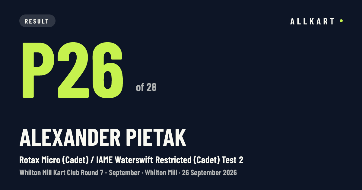 Alexander PIETAK: P26 of 28 in Rotax Micro (Cadet) / IAME Waterswift Restricted (Cadet) Test 2 at Whilton Mill