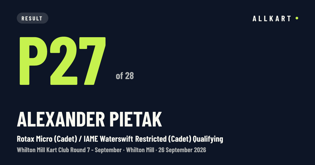 Alexander PIETAK: P27 of 28 in Rotax Micro (Cadet) / IAME Waterswift Restricted (Cadet) Qualifying at Whilton Mill