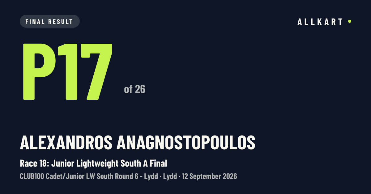 Alexandros Anagnostopoulos: P17 of 26 in Race 18: Junior Lightweight South A Final at Lydd