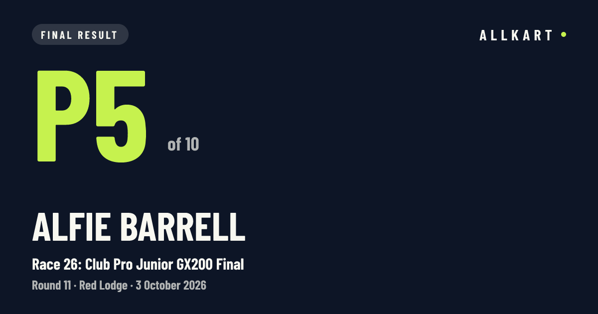 Alfie Barrell: P5 of 10 in Race 26: Club Pro Junior GX200 Final at Red Lodge
