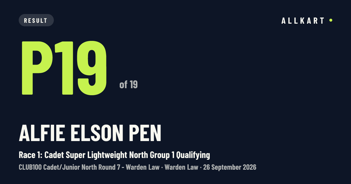Alfie Elson pen: P19 of 19 in Race 1: Cadet Super Lightweight North Group 1 Qualifying at Warden Law