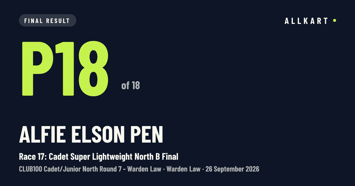 Alfie Elson pen: P18 of 18 in Race 17: Cadet Super Lightweight North B Final at Warden Law