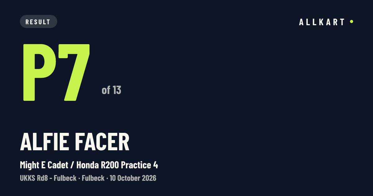 Alfie Facer: P7 of 13 in Might E Cadet / Honda R200 Practice 4 at Fulbeck