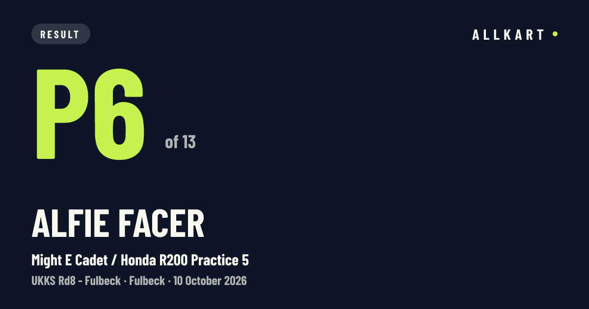Alfie Facer: P6 of 13 in Might E Cadet / Honda R200 Practice 5 at Fulbeck