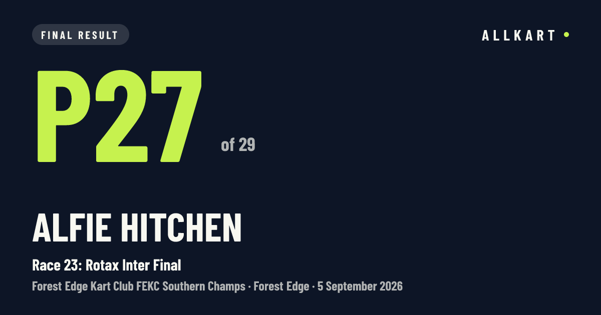 Alfie Hitchen: P27 of 29 in Race 23: Rotax Inter Final at Forest Edge