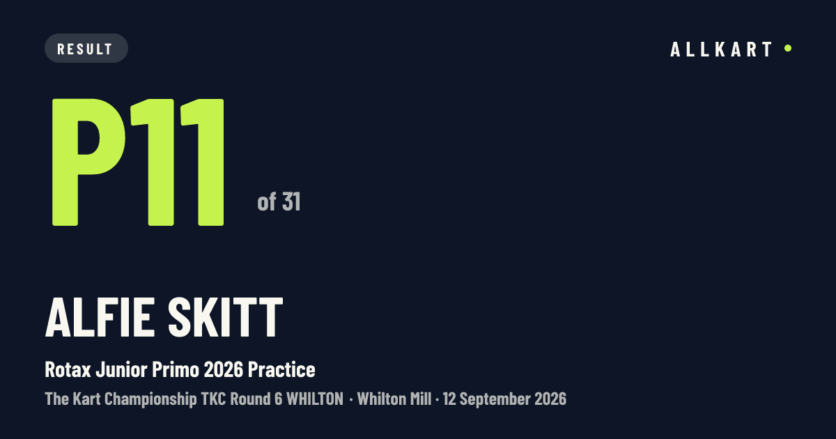 Alfie Skitt: P11 of 31 in Rotax Junior Primo 2026 Practice at Whilton Mill