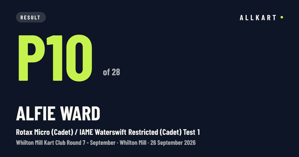 Alfie WARD: P10 of 28 in Rotax Micro (Cadet) / IAME Waterswift Restricted (Cadet) Test 1 at Whilton Mill