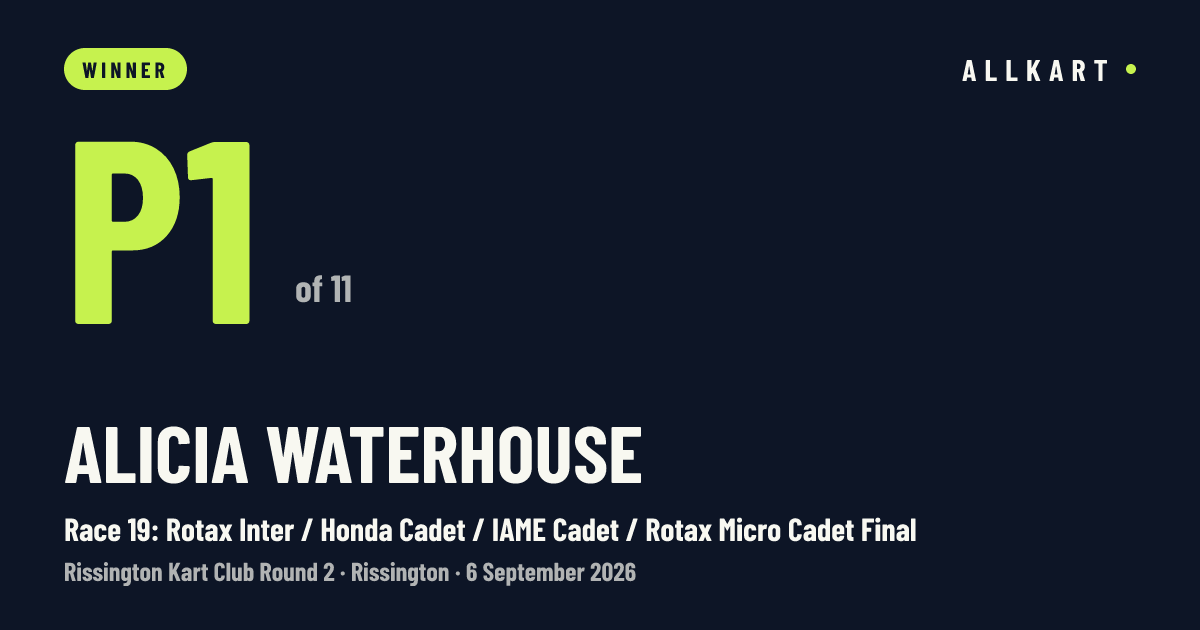 Alicia Waterhouse: P1 of 11 in Race 19: Rotax Inter / Honda Cadet / IAME Cadet / Rotax Micro Cadet Final at Rissington