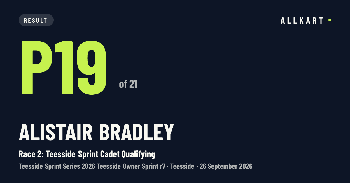 Alistair Bradley: P19 of 21 in Race 2: Teesside Sprint Cadet Qualifying at Teesside
