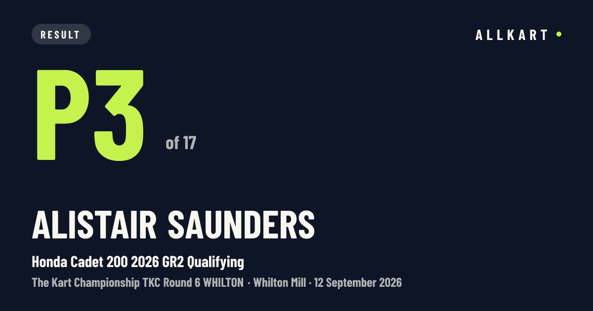 Alistair Saunders: P3 of 17 in Honda Cadet 200 2026 GR2 Qualifying at Whilton Mill