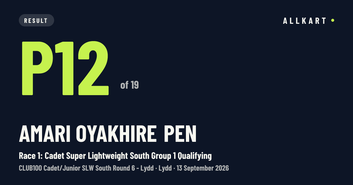 Amari Oyakhire pen: P12 of 19 in Race 1: Cadet Super Lightweight South Group 1 Qualifying at Lydd