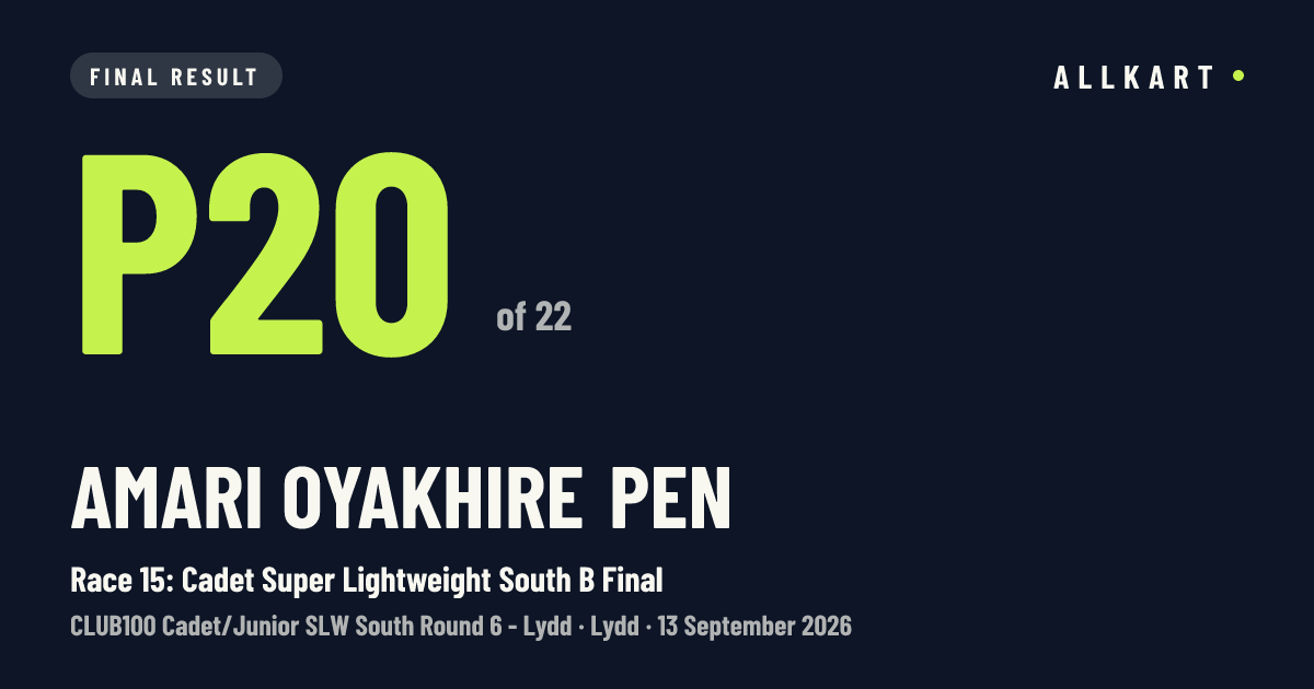 Amari Oyakhire pen: P20 of 22 in Race 15: Cadet Super Lightweight South B Final at Lydd