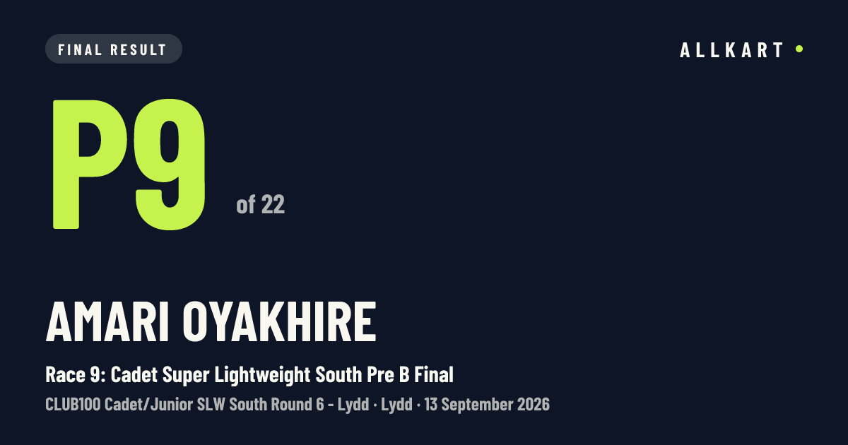 Amari Oyakhire: P9 of 22 in Race 9: Cadet Super Lightweight South Pre B Final at Lydd