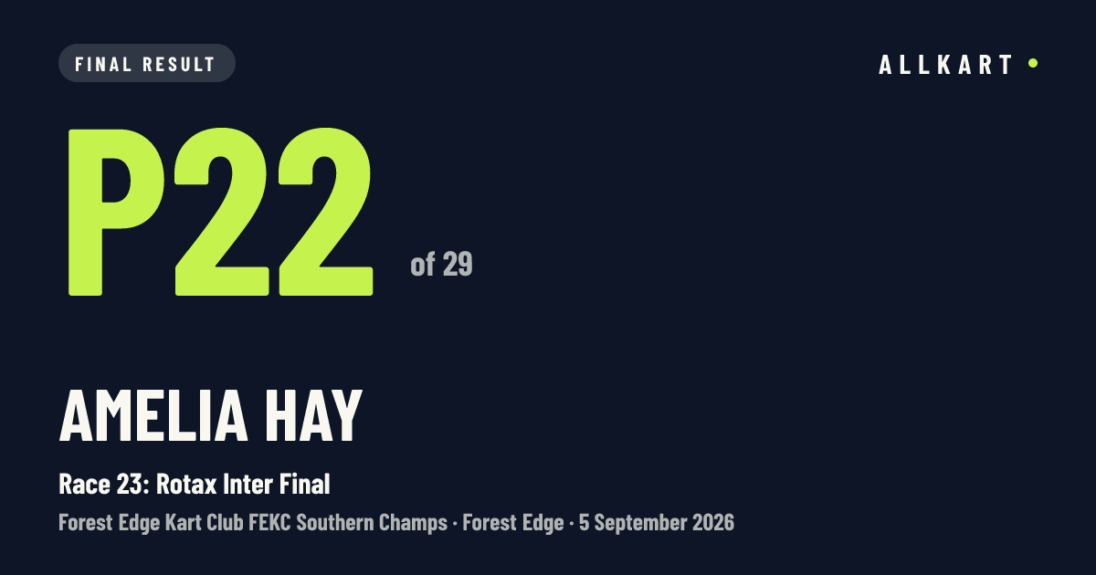 Amelia Hay: P22 of 29 in Race 23: Rotax Inter Final at Forest Edge