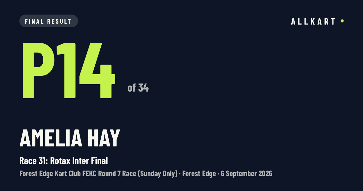 Amelia Hay: P14 of 34 in Race 31: Rotax Inter Final at Forest Edge