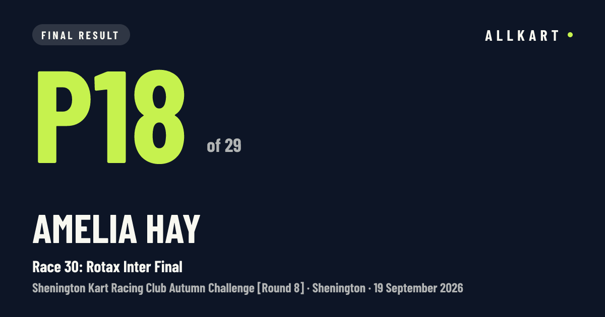 Amelia Hay: P18 of 29 in Race 30: Rotax Inter Final at Shenington
